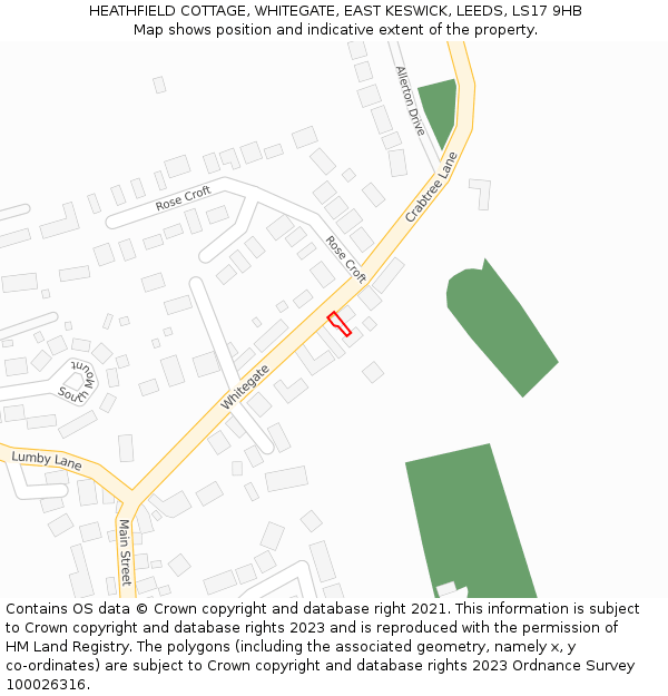 HEATHFIELD COTTAGE, WHITEGATE, EAST KESWICK, LEEDS, LS17 9HB: Location map and indicative extent of plot