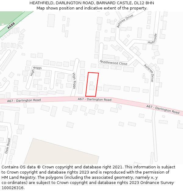 HEATHFIELD, DARLINGTON ROAD, BARNARD CASTLE, DL12 8HN: Location map and indicative extent of plot
