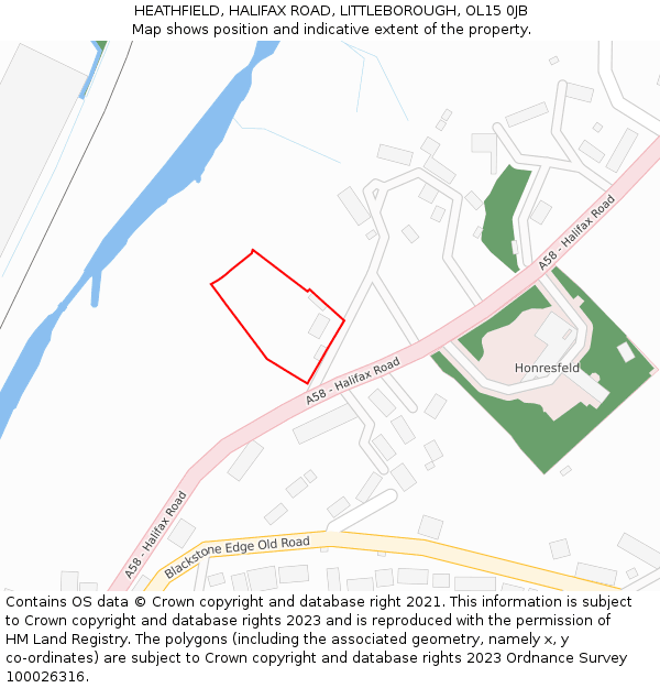 HEATHFIELD, HALIFAX ROAD, LITTLEBOROUGH, OL15 0JB: Location map and indicative extent of plot