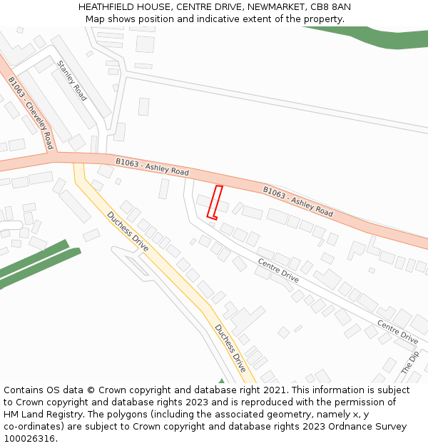 HEATHFIELD HOUSE, CENTRE DRIVE, NEWMARKET, CB8 8AN: Location map and indicative extent of plot