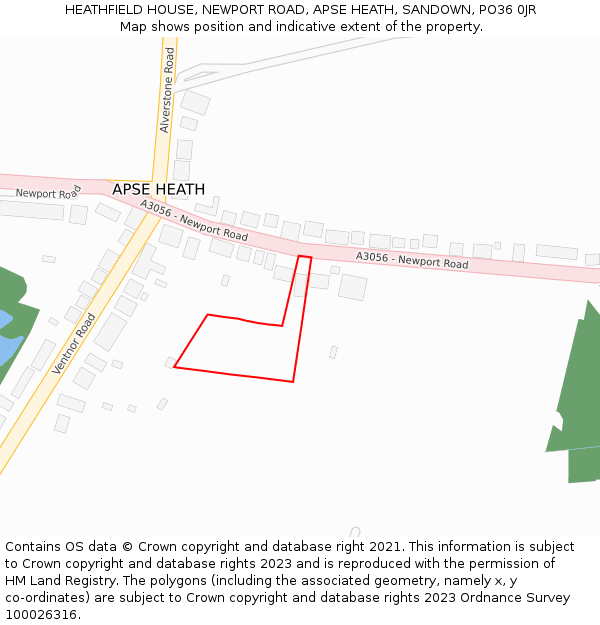 HEATHFIELD HOUSE, NEWPORT ROAD, APSE HEATH, SANDOWN, PO36 0JR: Location map and indicative extent of plot