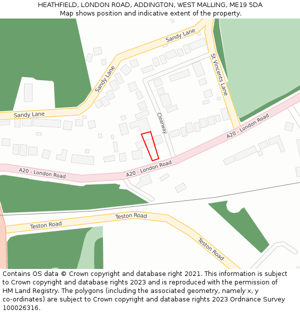 HEATHFIELD, LONDON ROAD, ADDINGTON, WEST MALLING, ME19 5DA: Location map and indicative extent of plot