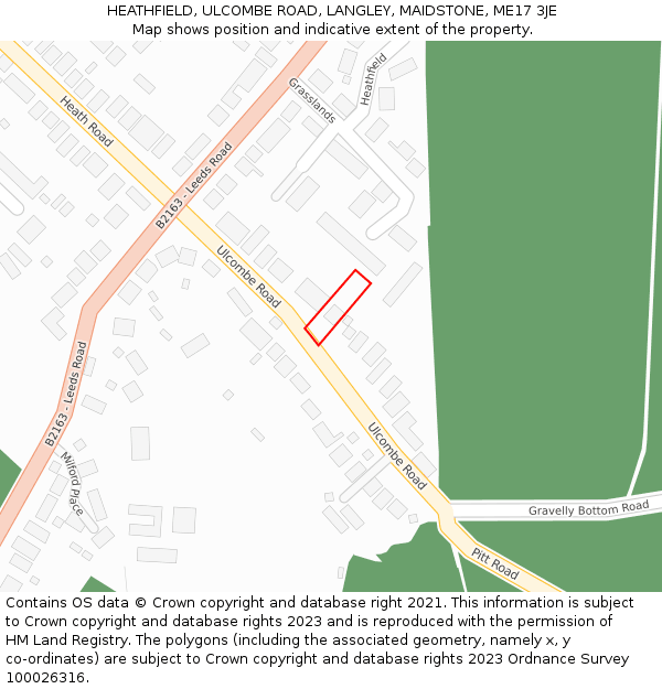 HEATHFIELD, ULCOMBE ROAD, LANGLEY, MAIDSTONE, ME17 3JE: Location map and indicative extent of plot