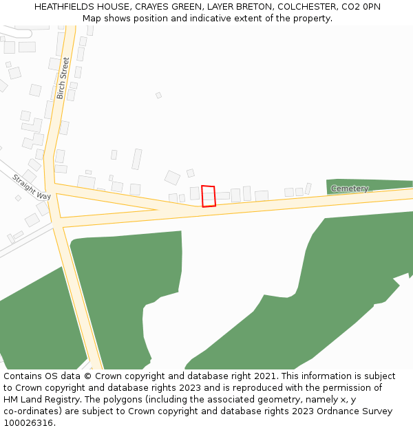 HEATHFIELDS HOUSE, CRAYES GREEN, LAYER BRETON, COLCHESTER, CO2 0PN: Location map and indicative extent of plot