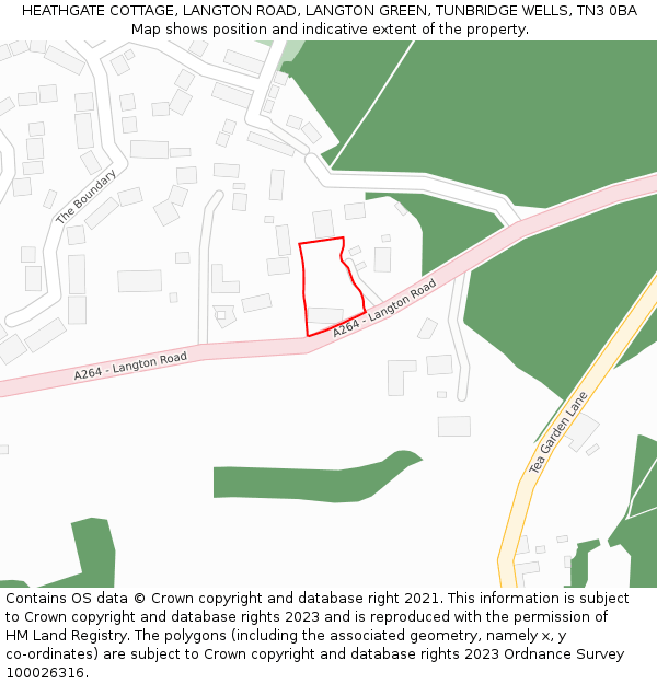 HEATHGATE COTTAGE, LANGTON ROAD, LANGTON GREEN, TUNBRIDGE WELLS, TN3 0BA: Location map and indicative extent of plot