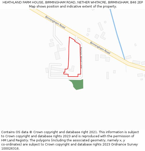 HEATHLAND FARM HOUSE, BIRMINGHAM ROAD, NETHER WHITACRE, BIRMINGHAM, B46 2EP: Location map and indicative extent of plot