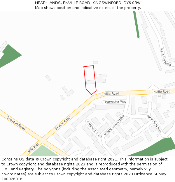 HEATHLANDS, ENVILLE ROAD, KINGSWINFORD, DY6 0BW: Location map and indicative extent of plot