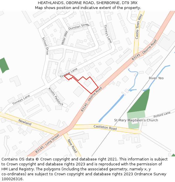 HEATHLANDS, OBORNE ROAD, SHERBORNE, DT9 3RX: Location map and indicative extent of plot