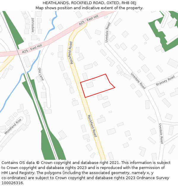 HEATHLANDS, ROCKFIELD ROAD, OXTED, RH8 0EJ: Location map and indicative extent of plot
