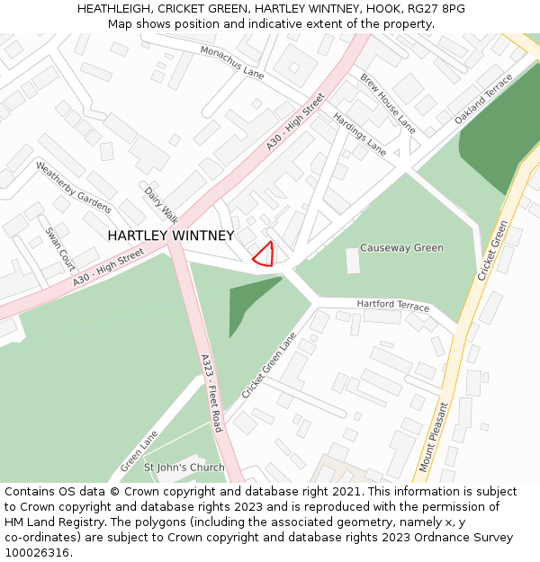 HEATHLEIGH, CRICKET GREEN, HARTLEY WINTNEY, HOOK, RG27 8PG: Location map and indicative extent of plot