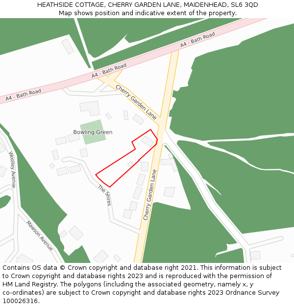 HEATHSIDE COTTAGE, CHERRY GARDEN LANE, MAIDENHEAD, SL6 3QD: Location map and indicative extent of plot