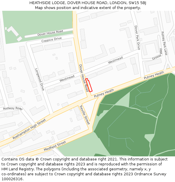 HEATHSIDE LODGE, DOVER HOUSE ROAD, LONDON, SW15 5BJ: Location map and indicative extent of plot