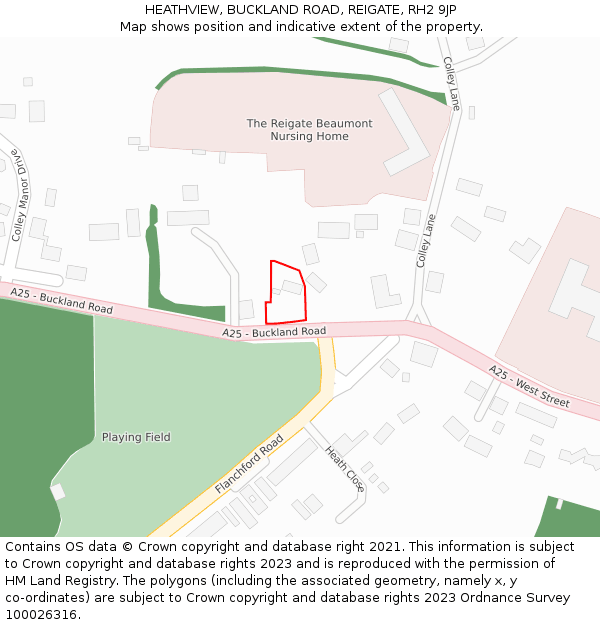 HEATHVIEW, BUCKLAND ROAD, REIGATE, RH2 9JP: Location map and indicative extent of plot