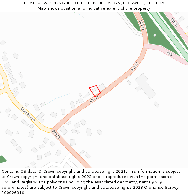 HEATHVIEW, SPRINGFIELD HILL, PENTRE HALKYN, HOLYWELL, CH8 8BA: Location map and indicative extent of plot