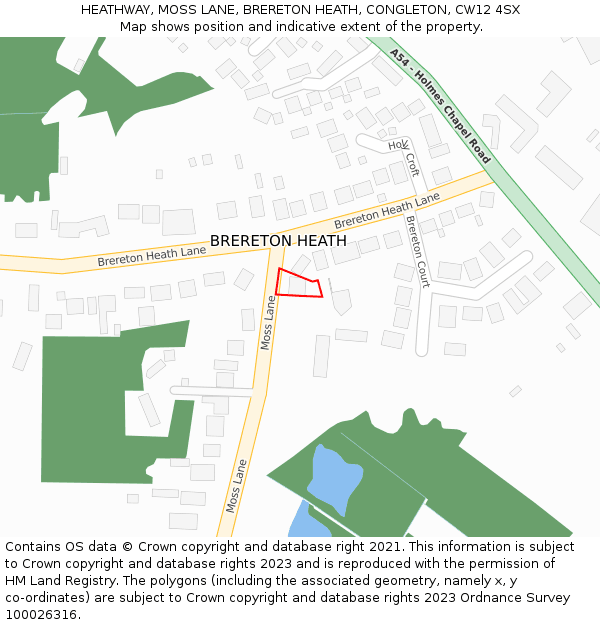 HEATHWAY, MOSS LANE, BRERETON HEATH, CONGLETON, CW12 4SX: Location map and indicative extent of plot