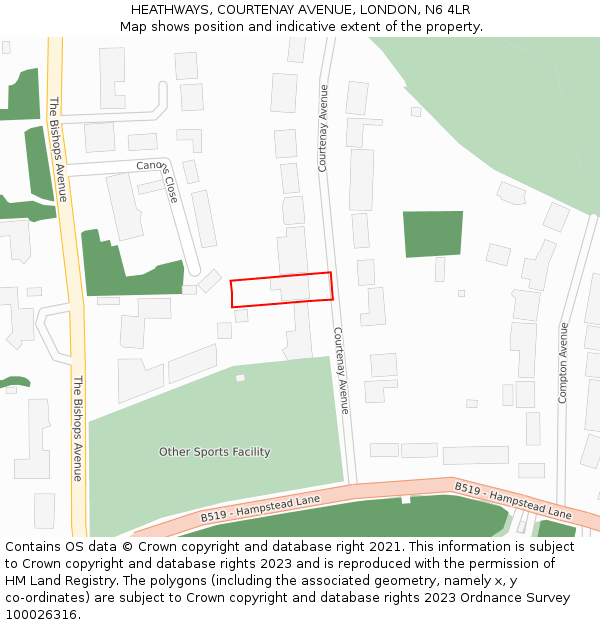 HEATHWAYS, COURTENAY AVENUE, LONDON, N6 4LR: Location map and indicative extent of plot