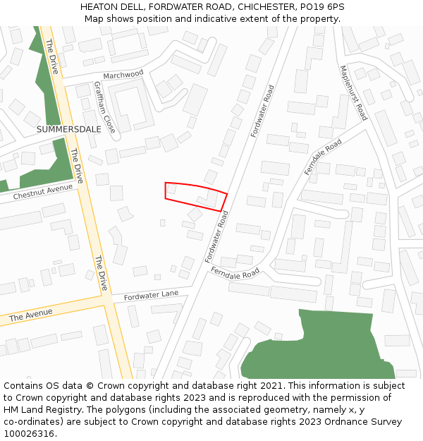 HEATON DELL, FORDWATER ROAD, CHICHESTER, PO19 6PS: Location map and indicative extent of plot