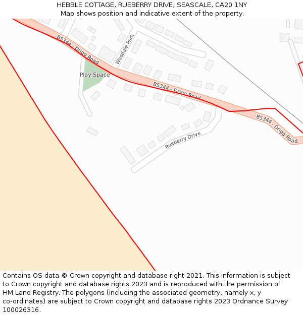 HEBBLE COTTAGE, RUEBERRY DRIVE, SEASCALE, CA20 1NY: Location map and indicative extent of plot