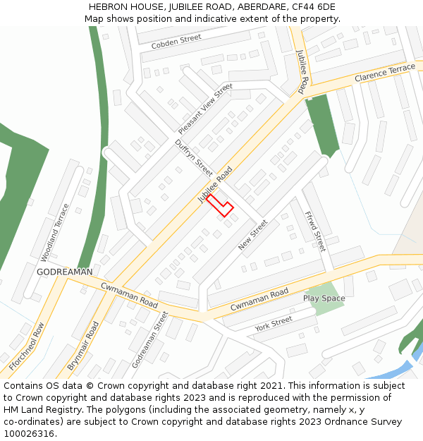 HEBRON HOUSE, JUBILEE ROAD, ABERDARE, CF44 6DE: Location map and indicative extent of plot