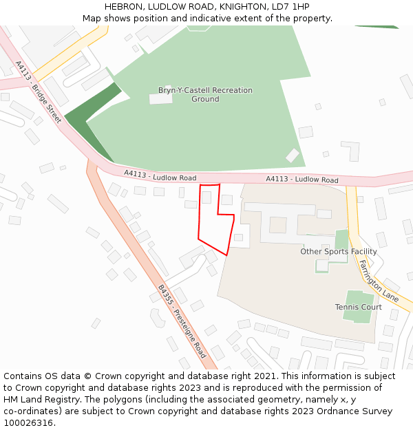 HEBRON, LUDLOW ROAD, KNIGHTON, LD7 1HP: Location map and indicative extent of plot