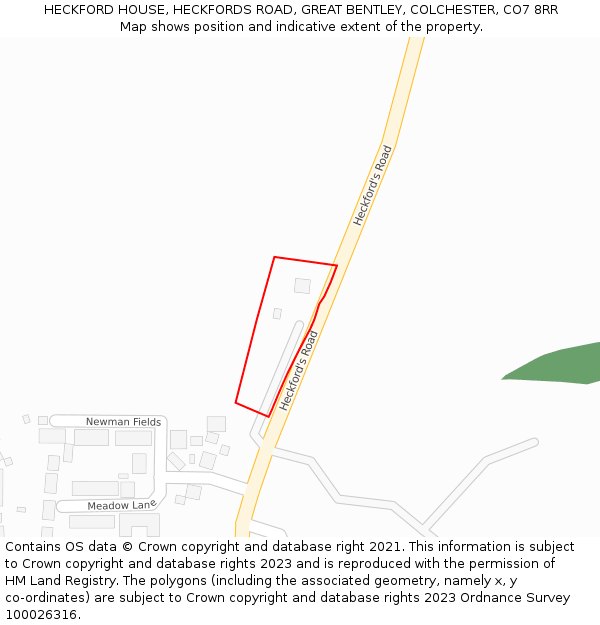 HECKFORD HOUSE, HECKFORDS ROAD, GREAT BENTLEY, COLCHESTER, CO7 8RR: Location map and indicative extent of plot