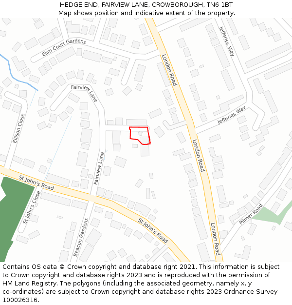 HEDGE END, FAIRVIEW LANE, CROWBOROUGH, TN6 1BT: Location map and indicative extent of plot
