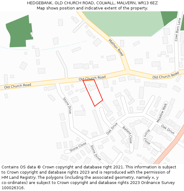 HEDGEBANK, OLD CHURCH ROAD, COLWALL, MALVERN, WR13 6EZ: Location map and indicative extent of plot