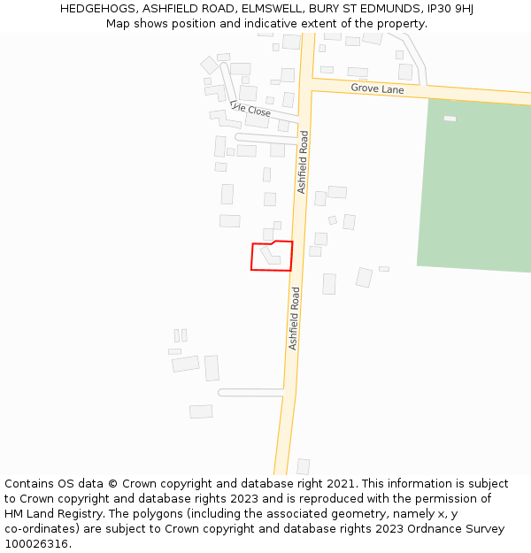 HEDGEHOGS, ASHFIELD ROAD, ELMSWELL, BURY ST EDMUNDS, IP30 9HJ: Location map and indicative extent of plot