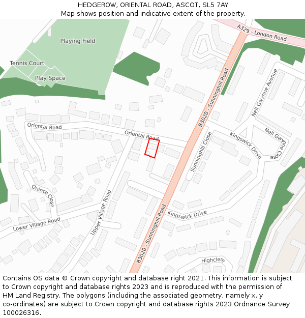 HEDGEROW, ORIENTAL ROAD, ASCOT, SL5 7AY: Location map and indicative extent of plot