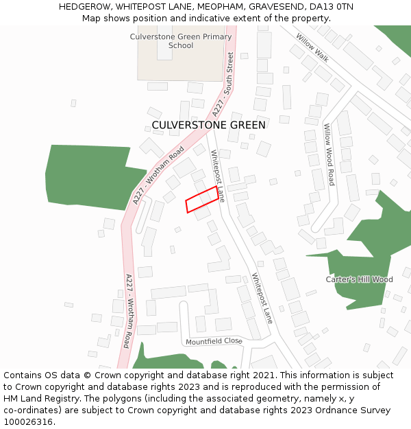 HEDGEROW, WHITEPOST LANE, MEOPHAM, GRAVESEND, DA13 0TN: Location map and indicative extent of plot