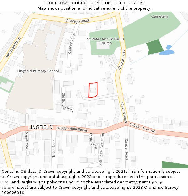 HEDGEROWS, CHURCH ROAD, LINGFIELD, RH7 6AH: Location map and indicative extent of plot