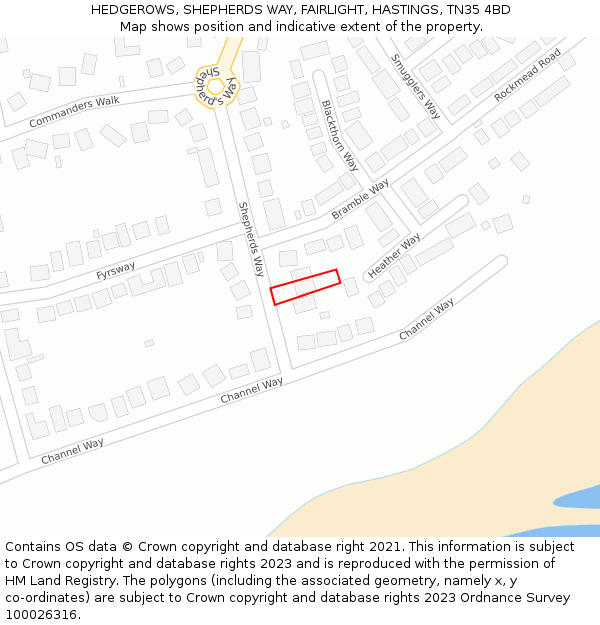 HEDGEROWS, SHEPHERDS WAY, FAIRLIGHT, HASTINGS, TN35 4BD: Location map and indicative extent of plot