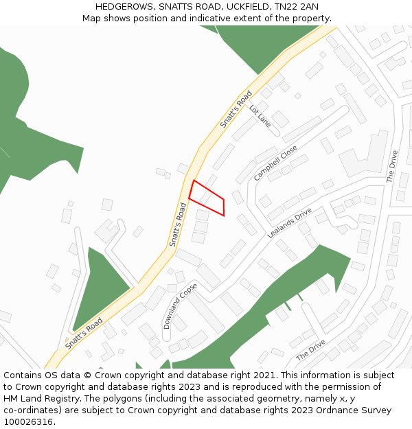 HEDGEROWS, SNATTS ROAD, UCKFIELD, TN22 2AN: Location map and indicative extent of plot