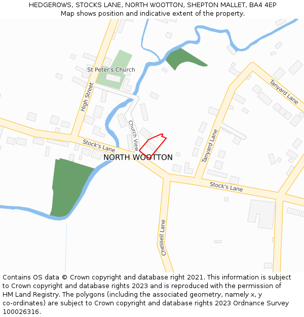 HEDGEROWS, STOCKS LANE, NORTH WOOTTON, SHEPTON MALLET, BA4 4EP: Location map and indicative extent of plot