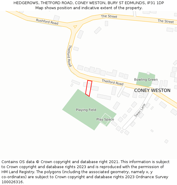 HEDGEROWS, THETFORD ROAD, CONEY WESTON, BURY ST EDMUNDS, IP31 1DP: Location map and indicative extent of plot