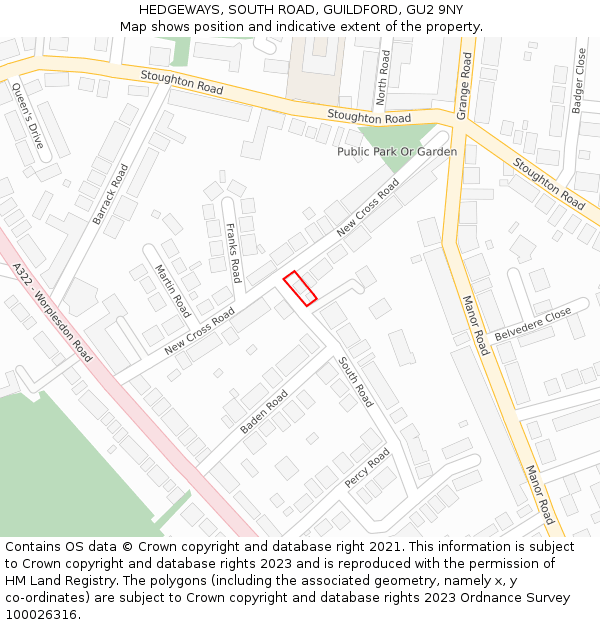 HEDGEWAYS, SOUTH ROAD, GUILDFORD, GU2 9NY: Location map and indicative extent of plot