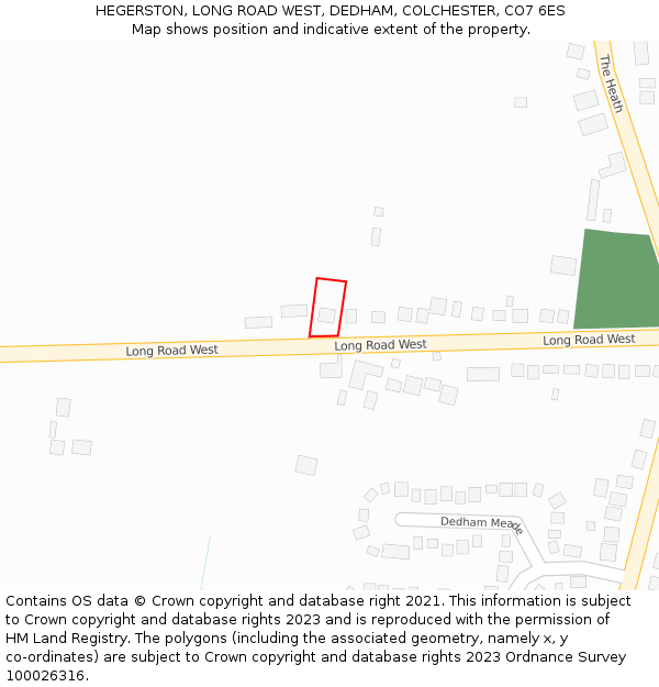 HEGERSTON, LONG ROAD WEST, DEDHAM, COLCHESTER, CO7 6ES: Location map and indicative extent of plot