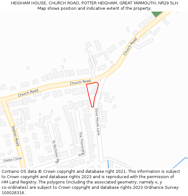 HEIGHAM HOUSE, CHURCH ROAD, POTTER HEIGHAM, GREAT YARMOUTH, NR29 5LH: Location map and indicative extent of plot