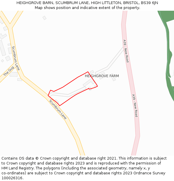 HEIGHGROVE BARN, SCUMBRUM LANE, HIGH LITTLETON, BRISTOL, BS39 6JN: Location map and indicative extent of plot