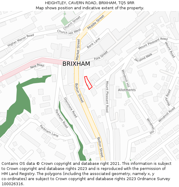HEIGHTLEY, CAVERN ROAD, BRIXHAM, TQ5 9RR: Location map and indicative extent of plot