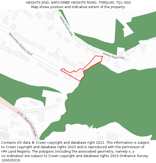 HEIGHTS END, WATCOMBE HEIGHTS ROAD, TORQUAY, TQ1 4SG: Location map and indicative extent of plot