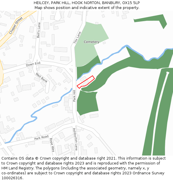 HEILCEY, PARK HILL, HOOK NORTON, BANBURY, OX15 5LP: Location map and indicative extent of plot