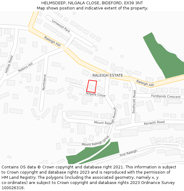 HELMSDEEP, NILGALA CLOSE, BIDEFORD, EX39 3NT: Location map and indicative extent of plot
