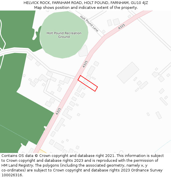 HELVICK ROCK, FARNHAM ROAD, HOLT POUND, FARNHAM, GU10 4JZ: Location map and indicative extent of plot