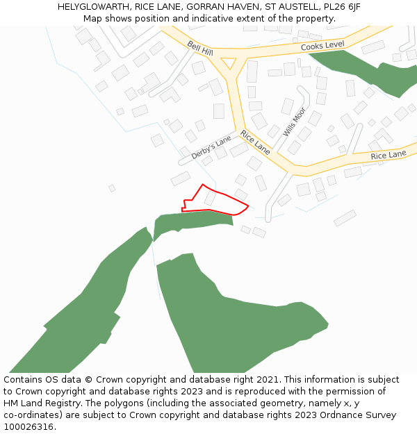 HELYGLOWARTH, RICE LANE, GORRAN HAVEN, ST AUSTELL, PL26 6JF: Location map and indicative extent of plot