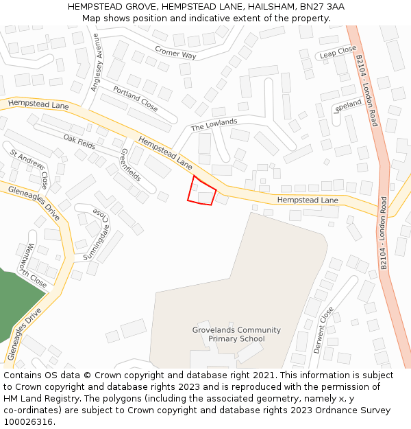HEMPSTEAD GROVE, HEMPSTEAD LANE, HAILSHAM, BN27 3AA: Location map and indicative extent of plot