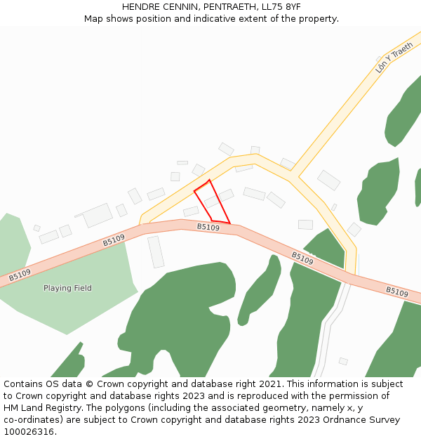 HENDRE CENNIN, PENTRAETH, LL75 8YF: Location map and indicative extent of plot