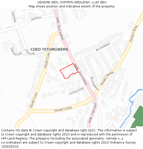 HENDRE WEN, DYFFRYN ARDUDWY, LL44 2BH: Location map and indicative extent of plot