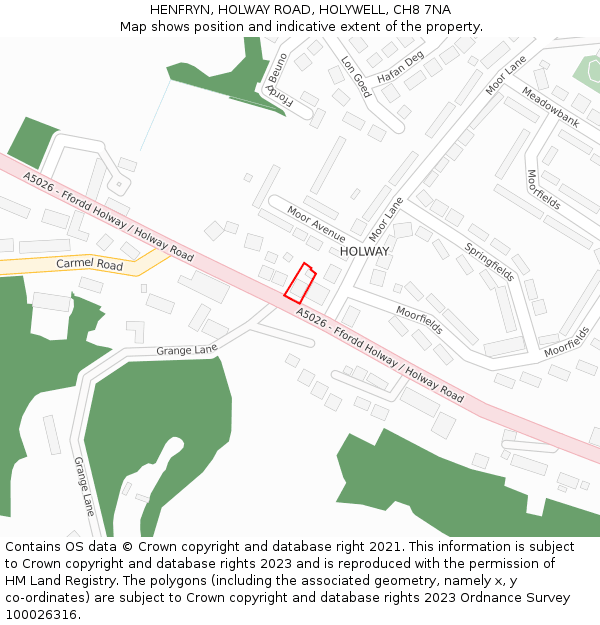 HENFRYN, HOLWAY ROAD, HOLYWELL, CH8 7NA: Location map and indicative extent of plot