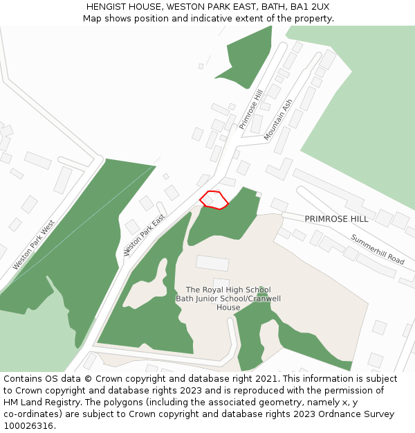 HENGIST HOUSE, WESTON PARK EAST, BATH, BA1 2UX: Location map and indicative extent of plot